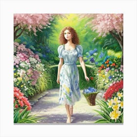 Girl In A Garden 6 Canvas Print