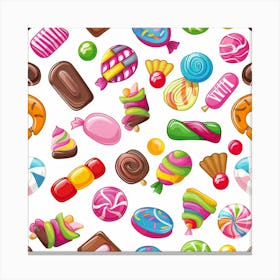 Seamless Pattern Of Assorted Candies And Sweets Canvas Print
