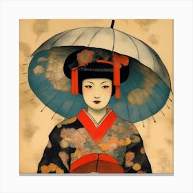 Dadaism Art, Japanese woman with an umbrella Canvas Print
