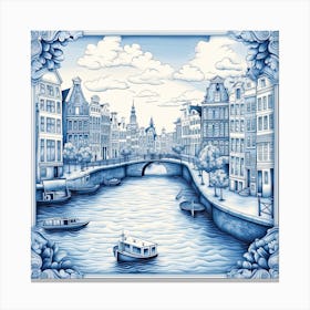 Amsterdam Canal Delft Tile Illustration 4 Canvas Print