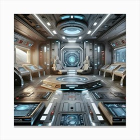 Impressive 3d Digital Art Showcasing Realistic Room Interiors Of Futuristic Spaceships With Photorealistic Textures, Shaders, And Lighting Poised At An Interesting Angle To Highlight Intricate Panels And Displays 3 Canvas Print