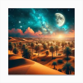 Desert Landscape With Palm Trees 1 Canvas Print