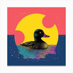 Sunset Linocut Style Duckling  1 Canvas Print