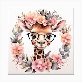 Giraffe With Flowers Canvas Print