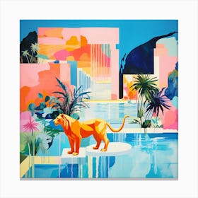 Lion In The Pool Canvas Print