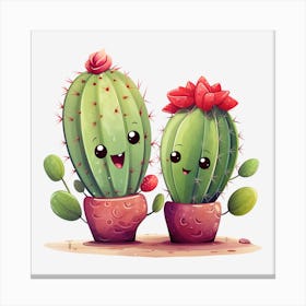 Cute Cactus Couple 1 Canvas Print