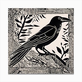 0 Linoprint, Art, Raven, Black White, Simple Canvas Print