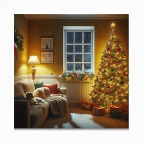 Two dogs on a Christmas Eve Canvas Print