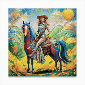 Cowgirl On Horseback Matisse-inspired 3 Canvas Print