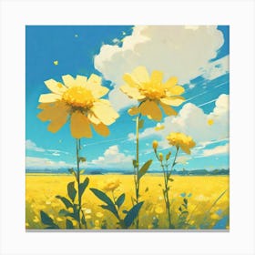 Yellow Flowers In A Field 32 Canvas Print