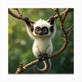 A Charming Cotton Top Tamarin Hanging From A Tree Branch 2 Canvas Print