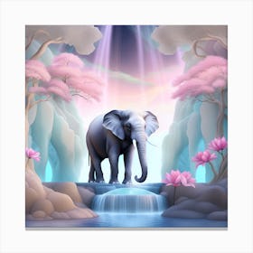 Elephant In A Waterfall Canvas Print