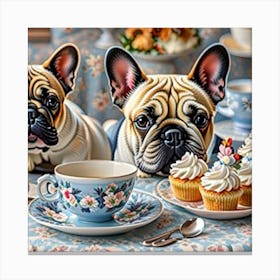 French Bulldogs English afternoon Tea Canvas Print