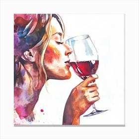 Woman Drinking Wine Canvas Print