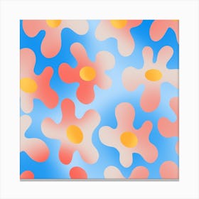 Flowers Orange Blue Square Canvas Print