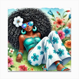 Afro Girl In Flowers Canvas Print