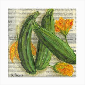 Zucchini On Newspaper Vegetable Kitchen Rustic Food Painting Canvas Print