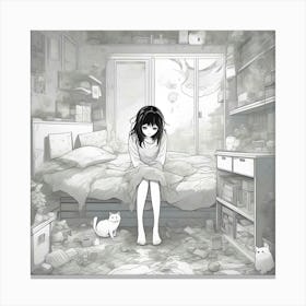 Anime Girl In A Messy Room Canvas Print