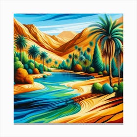 Desert Landscape With Palm Trees Canvas Print