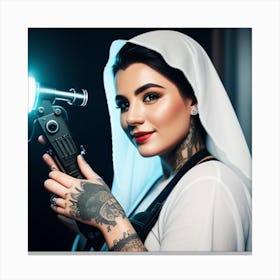 Tattooed Woman With A Tattoo Gun Canvas Print