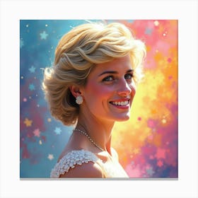 Princess Diana Smiling With Colorful Abstract Watercolor Background Light Canvas Print