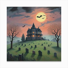 Haunted Manor Bats Under The Blood Moon (2) Canvas Print