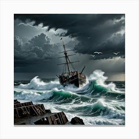 Giant Waves, Soaring Gulls Canvas Print