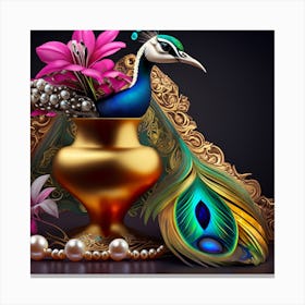 Peacock In A Vase Canvas Print