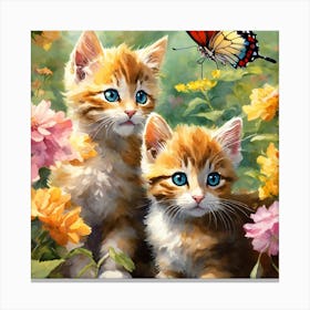 Two Kittens In Flowers Canvas Print