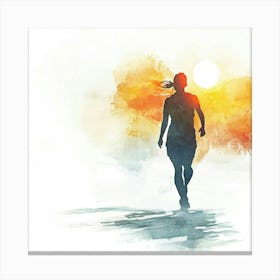 Woman Running At Sunset Canvas Print