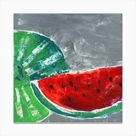 Watermelon - still life kitchen art painting square grey green red food Canvas Print