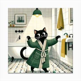 Cat In Bathroom Canvas Print