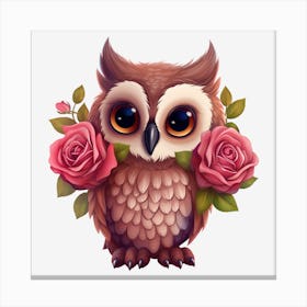 Owl With Roses 11 Canvas Print