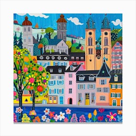 Kids Travel Illustration Zurich 3 Canvas Print