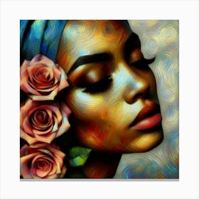 Portrait Of A Woman With Roses Canvas Print