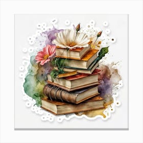 Best books and flowers on watercolor background Canvas Print