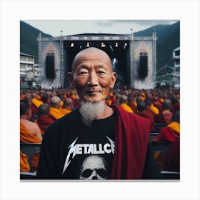 Buddhist Monk in a heavy metal concert Canvas Print