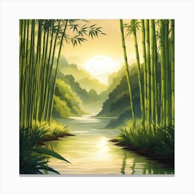 A Stream In A Bamboo Forest At Sun Rise Square Composition 400 Canvas Print
