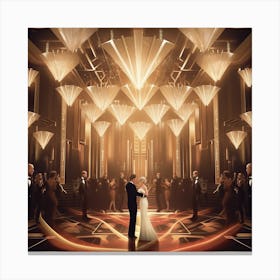 Glamorous Art Deco ballroom comes alive with the shimmering lights of a chandelier Canvas Print