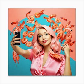 Young Woman With Pink Hair And Shrimps Canvas Print