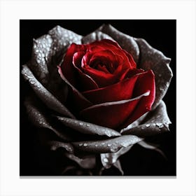 Dark Rose, Black And White, Focal Point Of Color, Red, Lighting Canvas Print