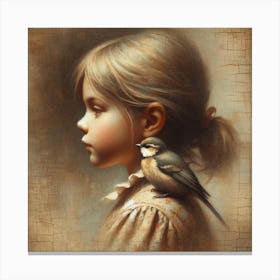 Little Girl With A Bird Art Print Canvas Print