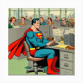 Superman sitting at a cubical, 1930's comic 2 Canvas Print