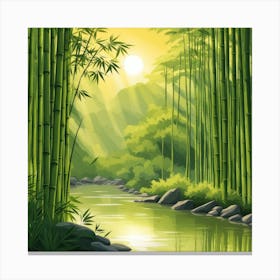 A Stream In A Bamboo Forest At Sun Rise Square Composition 411 Canvas Print