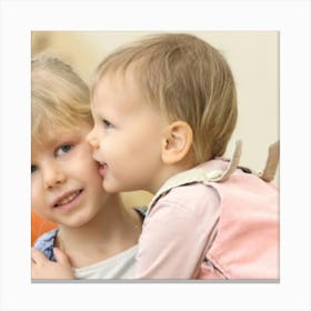 Two Little Girls Kissing Canvas Print