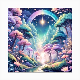 A Fantasy Forest With Twinkling Stars In Pastel Tone Square Composition 437 Canvas Print