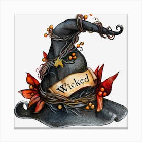 Vintage Retro Spooky Witch Hat Wicked Halloween Canvas Print