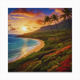 Sunset At Hawaii Landscape Canvas Print