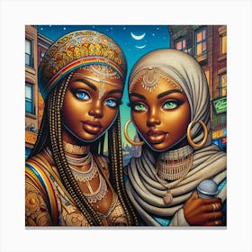 Two Women In A City Canvas Print