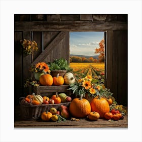 Abundant Autumn Harvest Fresh Seasonal Vegetables Cornucopia Overflowing Pumpkin Centerpiece Nat (1) 2 Canvas Print